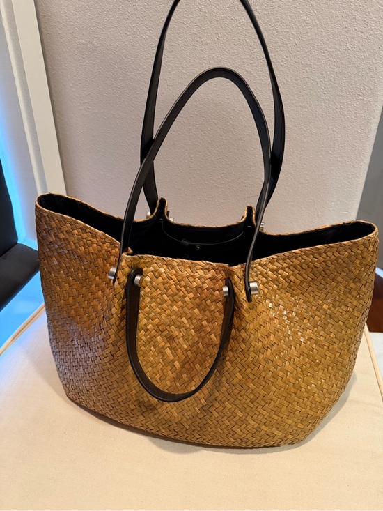 All Saints Handbags - AllSaints Woven Straw Tote in Natural Tan with Black Handles